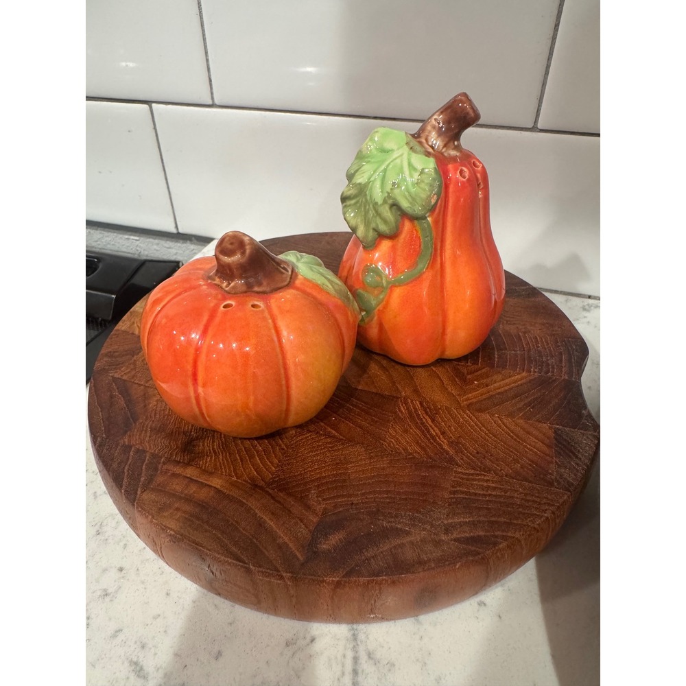 Ceramic Pumpkin Gourd Salt and Pepper Shaker Set Fall Thanksgiving Decor Orange